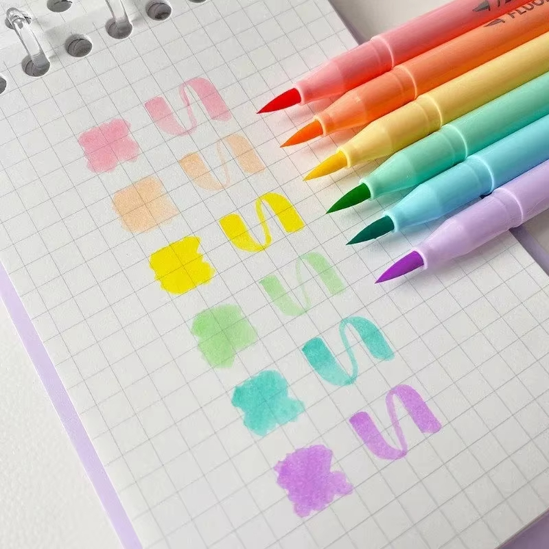 Pastel Highlighter Set Double Ended - Ensemble de stylos fluorescents à brosse