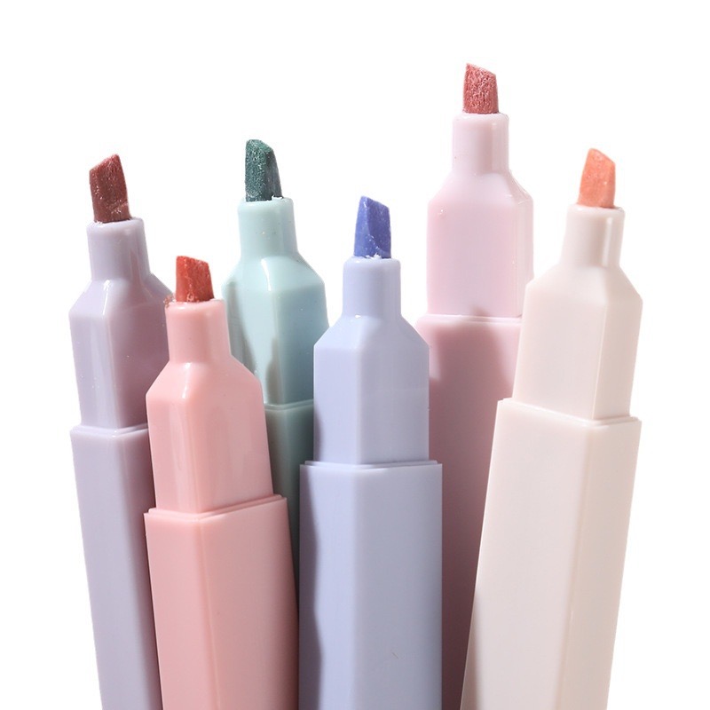Pastel Highlighter Set Double Ended - Ensemble de surligneurs Kawaii, 6 pièces/ensemble,