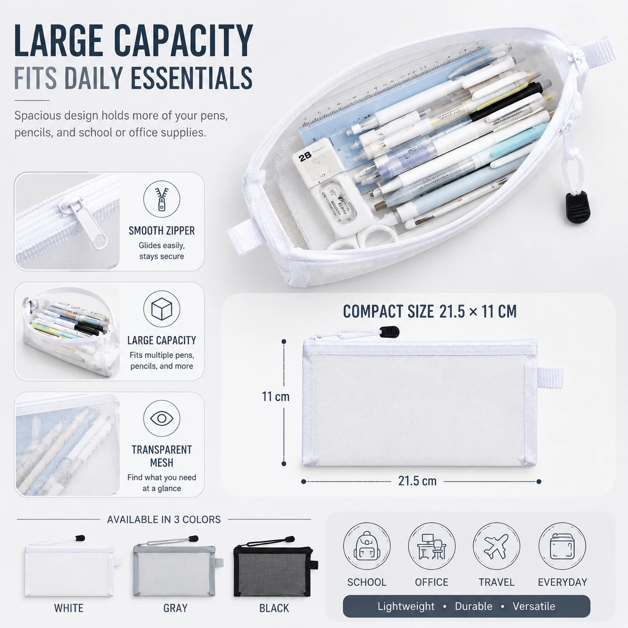 Sac à crayons en maille transp - Clear Mesh Pencil Pouch For Exam avis et prix